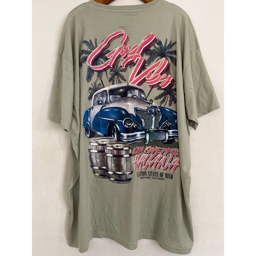 RGSTR Havana Good Vibes T-Shirt Men 4XL Light Olive Green Car Palm Vacation Flaw